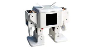 Imagen de referencia del robot Shanmao No. 1 completo con pantalla y seis servos, publicada en su documentación de montaje.
