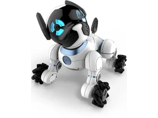 CHiP, perro robot blanco y azul con ruedas en los apoyos de sus cuatro patas.