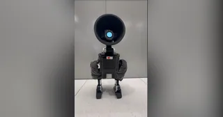 Fotografía oficial de Tinker V2 completo, con cabeza redonda similar a una lámpara y dos piernas articuladas.