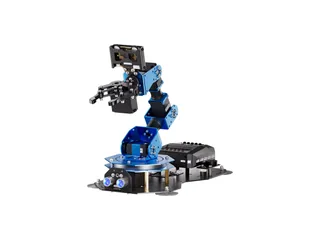 Brazo azul xArm AI de Hiwonder con pinza, módulo de visión y sensor ultrasónico frontal