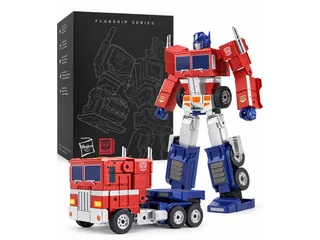Robosen Flagship Optimus Prime 2026 junto a su caja.