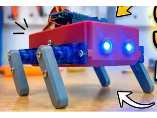 Imagen de DSN Industries de MiniQ completo, con cuerpo rojo, dos luces frontales y cuatro patas grises; recorte de la presentación original.