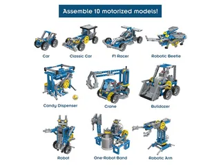 Imagen oficial de las diez configuraciones del kit Remote-Control Robotics de Thames & Kosmos.