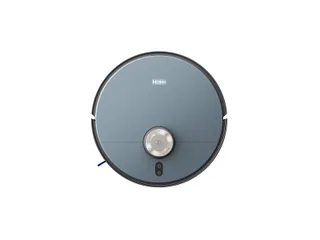 Render promocional oficial de Haier R10 Max completo visto desde arriba, con cuerpo circular azul oscuro sobre fondo claro.