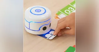 Kamibot Pi blanco de cuerpo redondeado con indicadores y sensores frontales.
