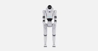 Render de producto del humanoide blanco DOBOT LUMO L1 de frente, con rostro negro en pantalla y brazos a los lados.