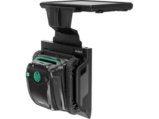 WYBOT S2 Solar negro con detalles verdes acoplado a su estación vertical y panel solar