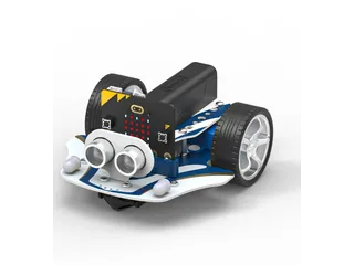 Cutebot Pro con sus motores, sensor ultrasónico y ranura para micro:bit