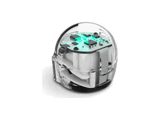 Robot Ozobot Bit+ transparente visto de cerca sobre fondo claro