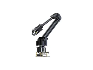 Brazo negro RoArm-M2-S de Waveshare con pinza y estructura de fibra de carbono sobre fondo blanco