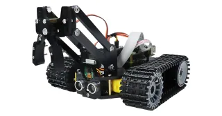 Freenove Tank Robot con orugas, cámara y pinza frontal.