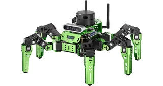 JetHexa verde y negro con seis patas articuladas y lidar sobre el cuerpo