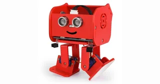 Fotografía oficial del Penguin Bot V2.0 rojo, con dos patas y ojos frontales.