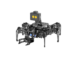 Hexápodo miniHexa Pro con seis patas metálicas y pequeño brazo