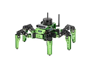 JetHexa verde y negro con seis patas articuladas y lidar sobre el cuerpo