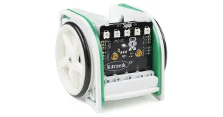 Kitronik MOVE mini MK2 con dos ruedas y placa Servo:Lite, sin micro:bit.