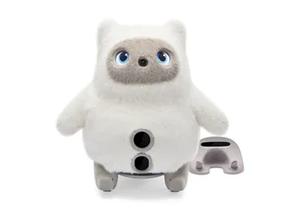 Imagen oficial de Noa, uno de los SwitchBot KATA Friends, junto a su base.