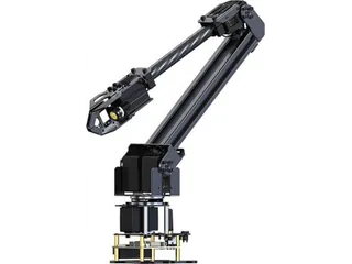 Brazo negro RoArm-M2-S de Waveshare con pinza y estructura de fibra de carbono sobre fondo blanco