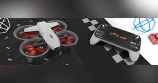 Imagen oficial del dron educativo VEX AIR con protectores de hélices y mando.
