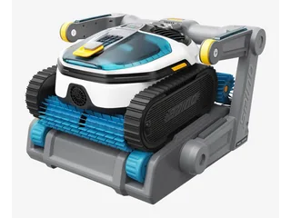 Render oficial de MAMMOTION SPINO S1 Pro con su estación para salir de la piscina y cargarse.