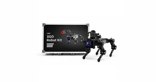 XGO-lite V2 con Raspberry Pi CM5, cuatro patas y brazo con pinza sobre el cuerpo