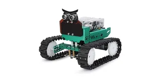 Fotografía oficial del OwlBot Tank verde de ELEGOO con orugas y sensor frontal.