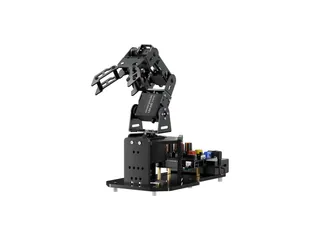 Brazo educativo negro miniArm de Hiwonder con pinza y placa de control de potenciómetros