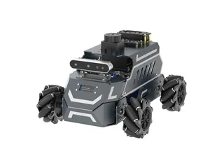 Imagen oficial del ROSMASTER M1 con ruedas Mecanum y sensores en su estructura.