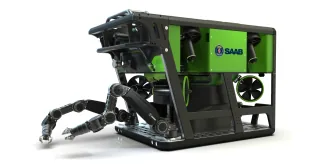 Render oficial del SR20 de Saab Seaeye equipado con manipuladores eléctricos.