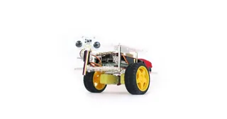 GoPiGo3 con ruedas amarillas, Raspberry Pi y accesorio frontal de distancia