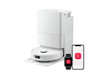 Render oficial de un Roborock QV 35 con su estación y pantallas de control.
