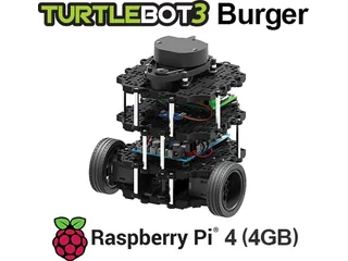 TurtleBot3 Burger compacto con dos ruedas, placas negras y LiDAR circular superior