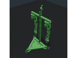 Render del diseño imprimible de Bambot B0, con dos brazos y base de ruedas.