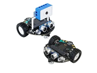 Imagen oficial del Tiny:bit con micro:bit y su chasis compacto.