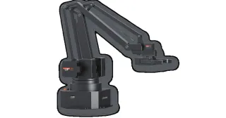 Render oficial de uArm Swift Pro con pinza, extraído del folleto de UFACTORY.