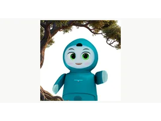 Render promocional de Moxie, robot azul con cara expresiva y brazos.