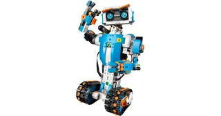 Vernie de LEGO BOOST azul y blanco, construido con piezas LEGO y base de orugas.