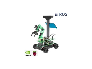 ROSMASTER X3 PLUS con brazo articulado, cámara, lidar y ruedas Mecanum en un montaje de Yahboom