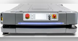 Render oficial del OMRON HD-1500 visto de frente, con base gris, mandos y banda luminosa azul.