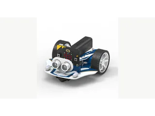 Cutebot Pro con sus motores, sensor ultrasónico y ranura para micro:bit