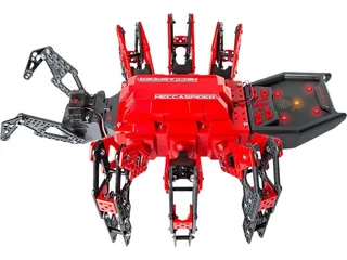 Imagen de producto de MeccaSpider completo visto desde arriba, con carcasa roja, patas mecánicas y panel de control.