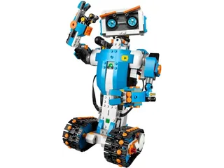 Vernie de LEGO BOOST azul y blanco, construido con piezas LEGO y base de orugas.