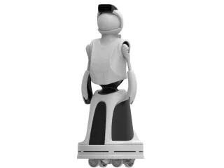 Render documentado de Quori v1 con cabeza de retroproyección y base móvil.