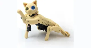 Gato robótico Nybble Q de Petoi en acabado claro y postura de saludo.