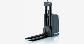 Render oficial del MiR1200 Pallet Jack con horquillas delanteras.