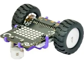 Robot Quarky con dos ruedas y controlador de matriz LED visible en la parte superior.