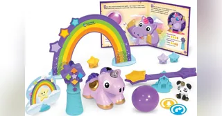 Unicornio robótico lila Skye con varita azul, tarjetas y accesorios de juego