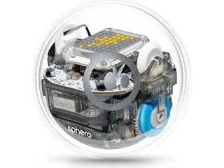 Fotografía oficial de Sphero BOLT, esfera robótica transparente con matriz LED visible.