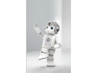 Render oficial de Alpha Mini de UBTECH saludando con un brazo levantado