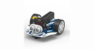 Cutebot Pro con sus motores, sensor ultrasónico y ranura para micro:bit